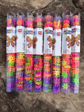 72-Count Neon Building Blocks Set - Kids Construction Toy - Set of 8